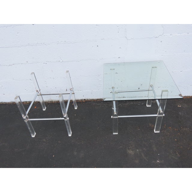 Hollywood Regency Lucite Acrylic Glass Top Pair of Side Tables 6592 For Sale - Image 17 of 18