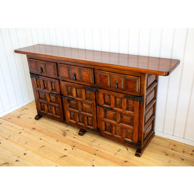 Mid-Century Brutalist Baroque Tuscan Spanish Walnut Iron Sideboard Credenza by Navarro Argudo, 1960 For Sale - Image 14 of 18