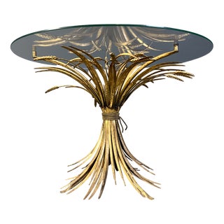 Vintage Glass and Gilt Metal Sheaf of Wheat Coffee Table in the style of Coco Chanel, 1960s For Sale