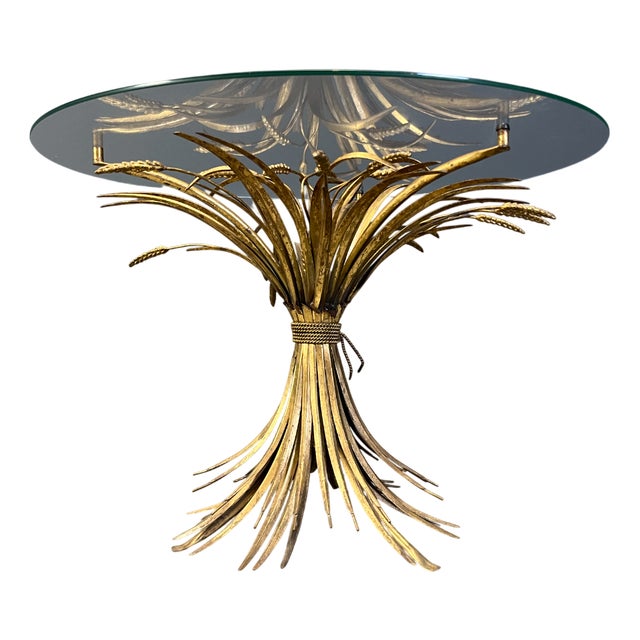 Vintage Glass and Gilt Metal Sheaf of Wheat Coffee Table in the style of Coco Chanel, 1960s For Sale