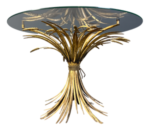 Vintage Glass and Gilt Metal Sheaf of Wheat Coffee Table in the style of Coco Chanel, 1960s