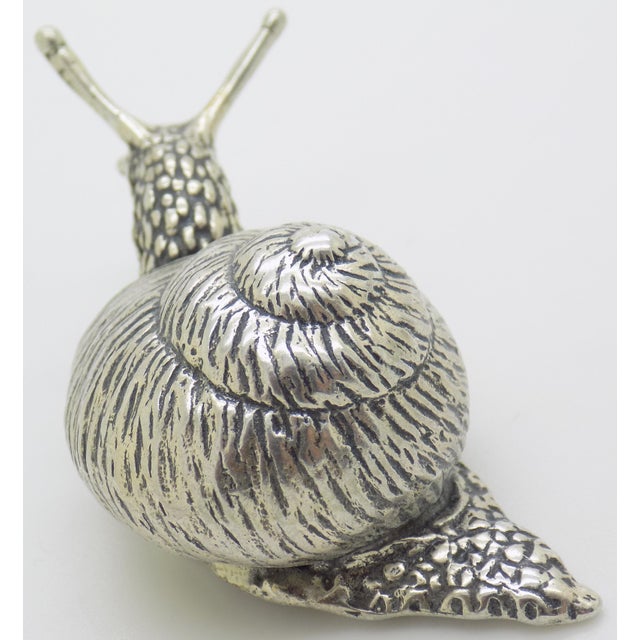Vintage Italian Handmade Silver Real Life Size Snail Solid Detailed Figurine Made in Varese 1980s For Sale - Image 4 of 12