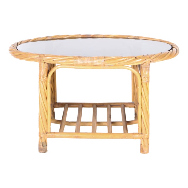 Woven Rattan Coffee Table, 1970s For Sale