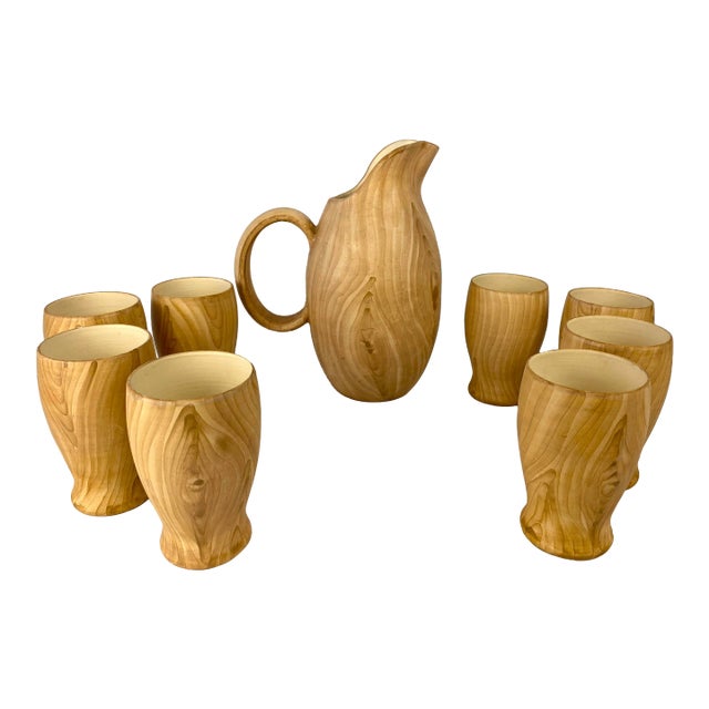 Vintage Grandjean Jourdan Style Faux Bois Ceramique Beverage Set For Sale