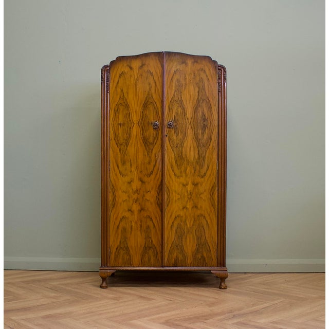 Vintage Art Deco Burr Walnut Compact Wardrobe, 1930s For Sale - Image 11 of 11