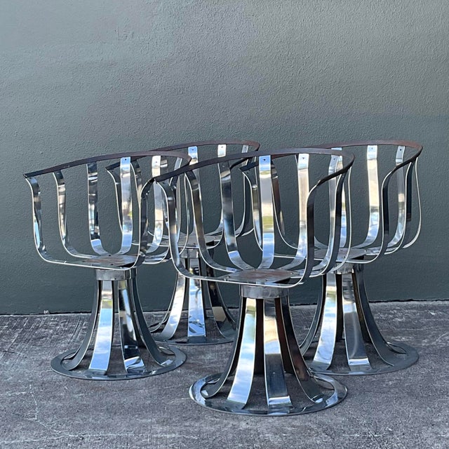 Mid-Century Modern Vintage MCM Herbert Siegler for Russell Woodard Chrome Swivel Dining Chairs - Set of 4 For Sale - Image 3 of 12