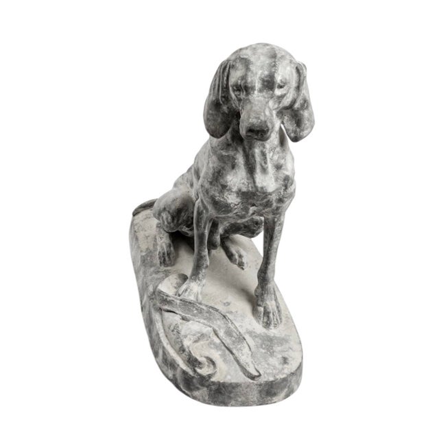 Traditional Vintage Weathered Cast Iron Seated Hound Statue For Sale - Image 3 of 12