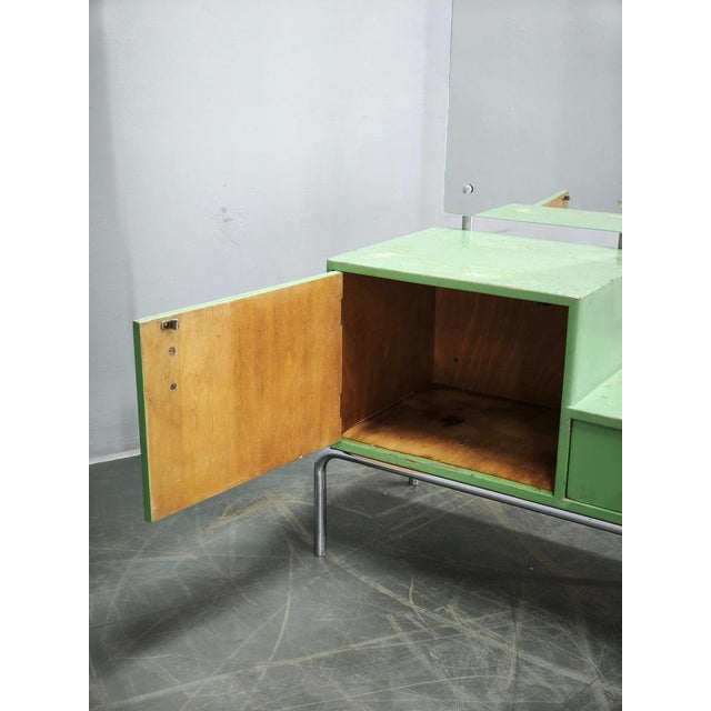 Bauhaus Czech Green Vanity Table with Mirror and Chrome Frame, 1930 For Sale - Image 9 of 18