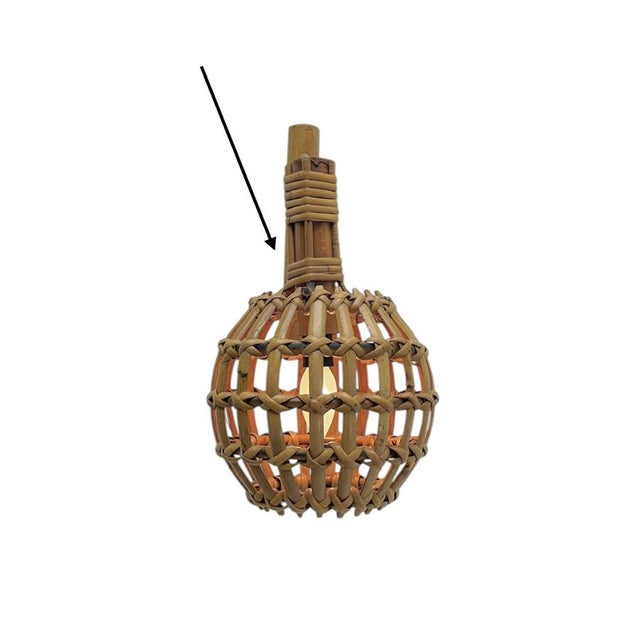 Brown Bamboo and Rattan Wall Lamp in the style of Louis Sognot, 1960s For Sale - Image 8 of 10