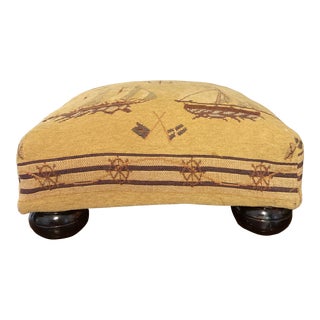 Vintage Small Upholstered Footstool With Sailboats For Sale