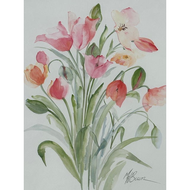 BLOOMS! Large and beautifully executed 1980s era original watercolor on paper. An expressive bouquet of fabulous fresh...