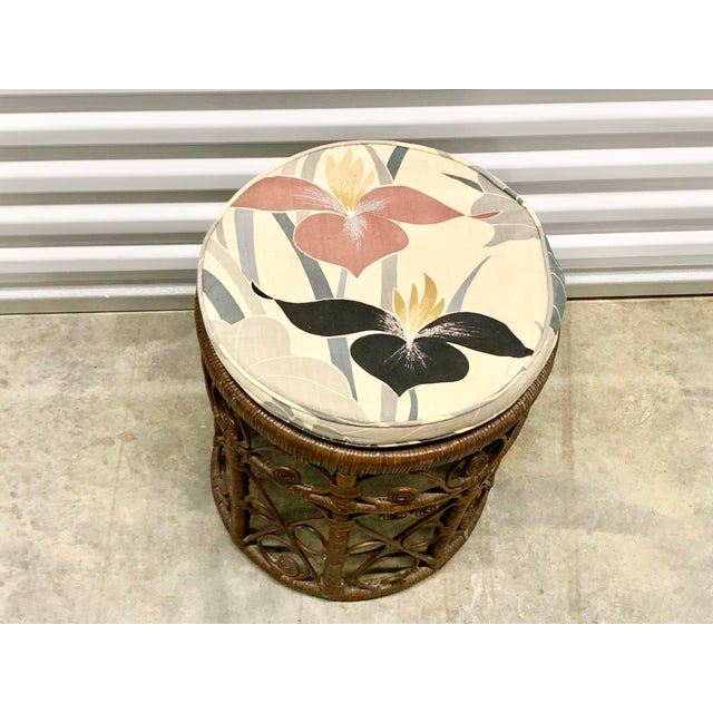Boho Chic Vintage Wicker Stool With Cushion For Sale - Image 3 of 9