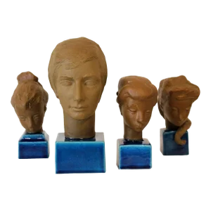 Johannes Hedegaard Royal Copenhagen Denmark Rare Ceramic Busts 1960s - Set of 4