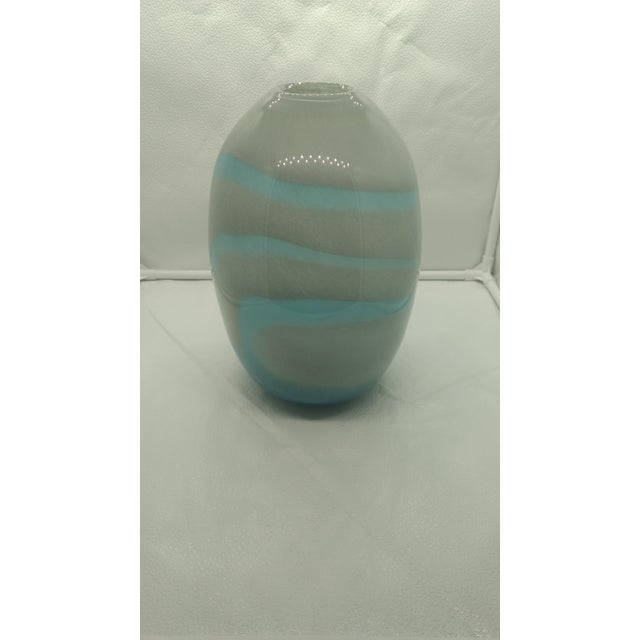 Mid 20th Century Mid 20th Century Murano Blown Glass Art Glass Swirl Vase Urn in Blue, Brown, and White For Sale - Image 5 of 6