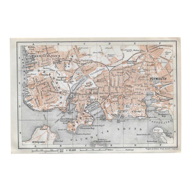 Antique Map of Plymouth England For Sale