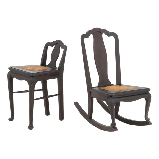 Queen Anne Style Cane Paneled Seat Chairs, 2 For Sale
