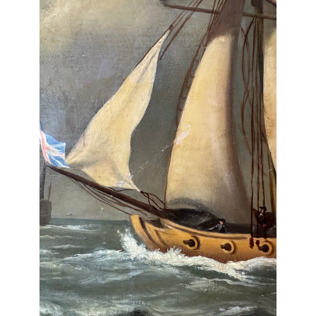 1960s After Willem Van De Velde the Younger, "The Royal Yacht Cleveland" — Vintage French Marine Oil Painting, Galerie Anderson-Mayer Paris Provenance For Sale - Image 4 of 7