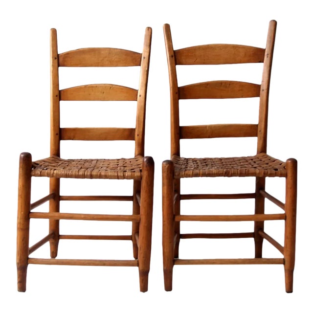 Antique Splint Weave Seat Chairs Pair For Sale