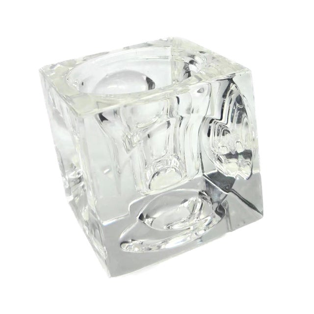 Fratelli Guzzini Vintage Optic Glass Cube Paperweight and Candle Holder For Sale - Image 4 of 10