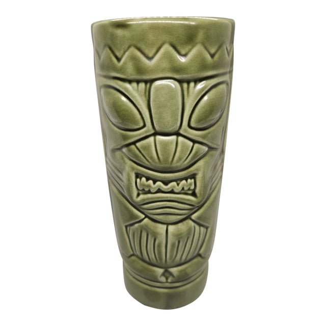 Green Glazed Ceramic Hawaiian Tiki Mug Dw113 Two Sided Vintage China For Sale