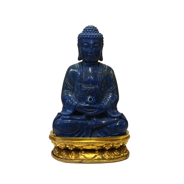 Oriental Blue Gem Stone Carved Sitting Meditation Buddha Statue For Sale - Image 10 of 10