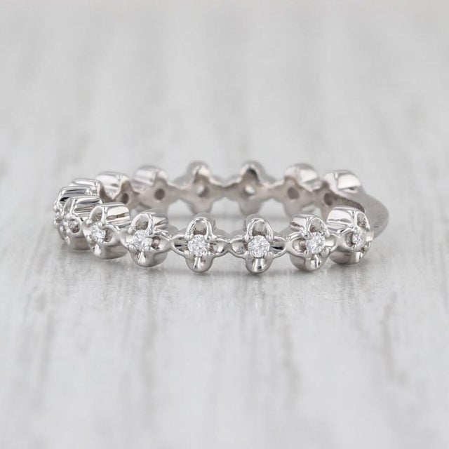 Silver 0.18ctw Diamond Wedding Anniversary Band 18k White Gold Stackable Size 6.5 For Sale - Image 8 of 8