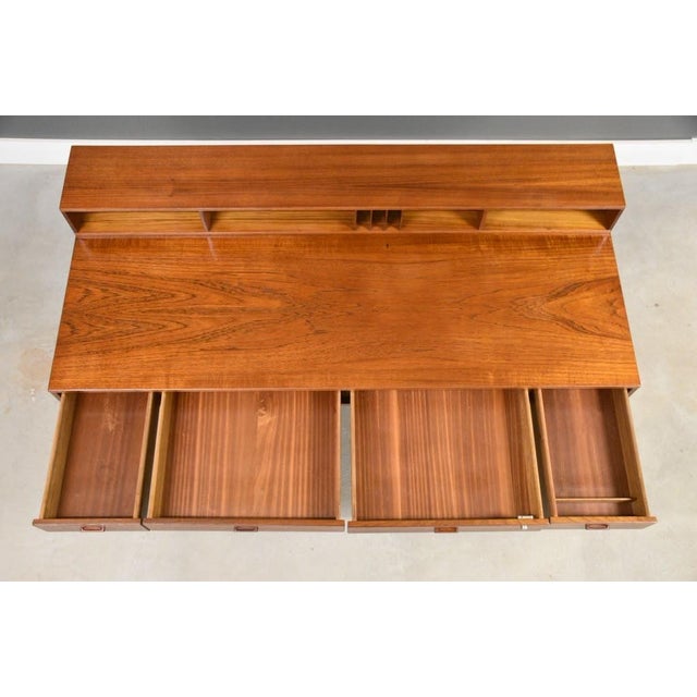 Brown 1975 Refinished Peter Lovig Signed Teak Flip Top Desk For Sale - Image 8 of 10