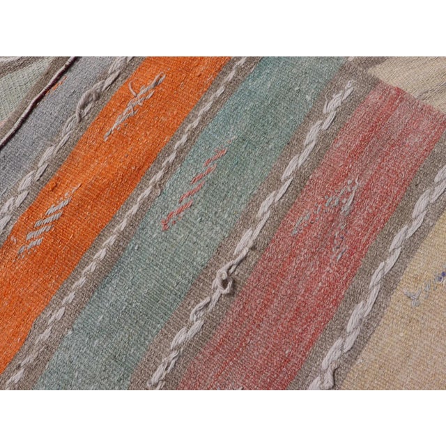 Mid 20th Century Geometric Stripe Vintage Turkish Kilim Flat-Weave Runner in Multi Color For Sale - Image 11 of 11