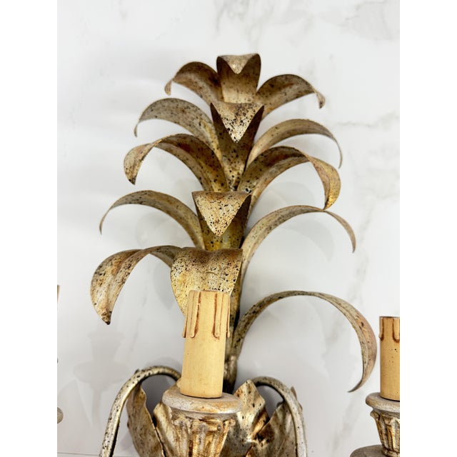 Large Hollywood Regency Style Wrought Iron Wall Lamps, 1980s, Set of 2 For Sale - Image 7 of 14