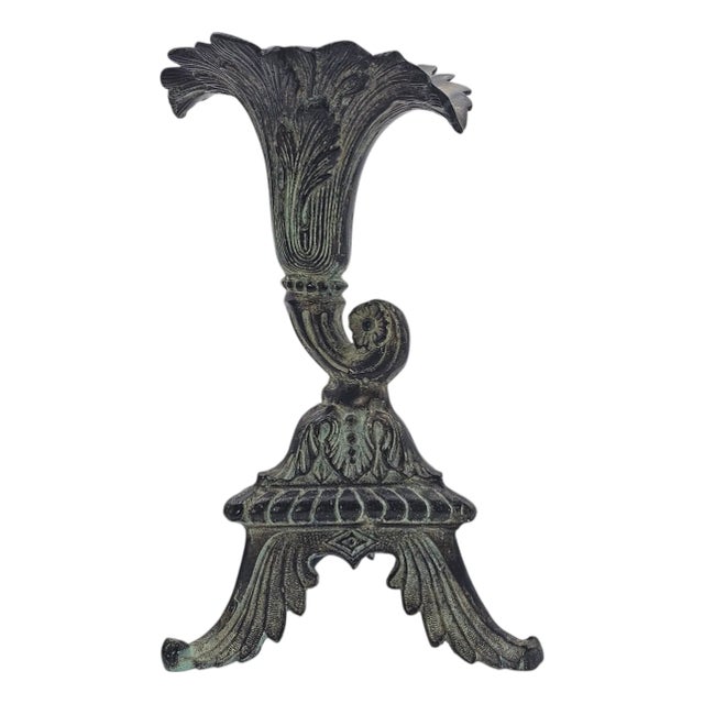 Bronze Cornucopia Candle Holder With Applied Patina, Neoclassical Revival Accent For Sale