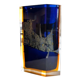 Exbor Czechoslovakia Blue Glass Vase For Sale