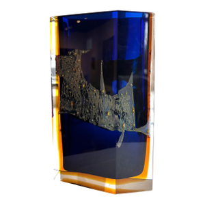 Exbor Czechoslovakia Blue Glass Vase