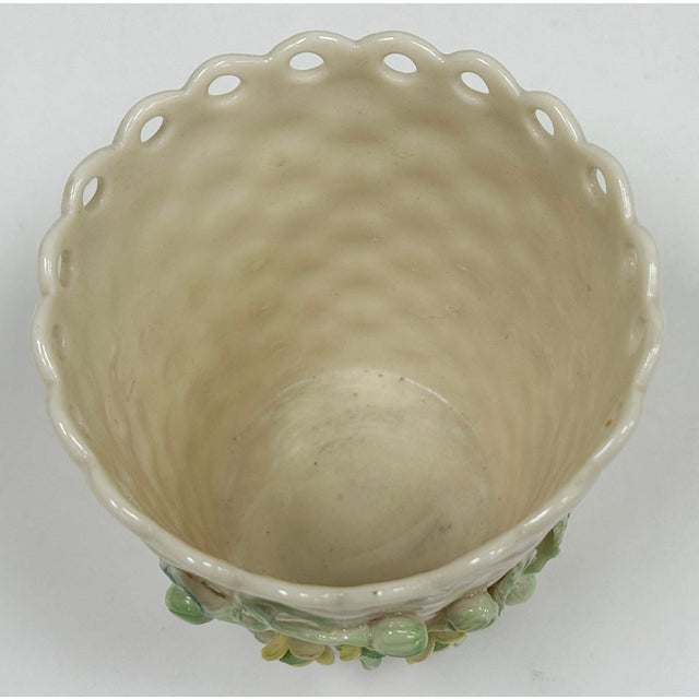 Vintage Belleek Ireland Porcelain Floral Basketweave Motif Spill Vase For Sale In Kansas City - Image 6 of 8