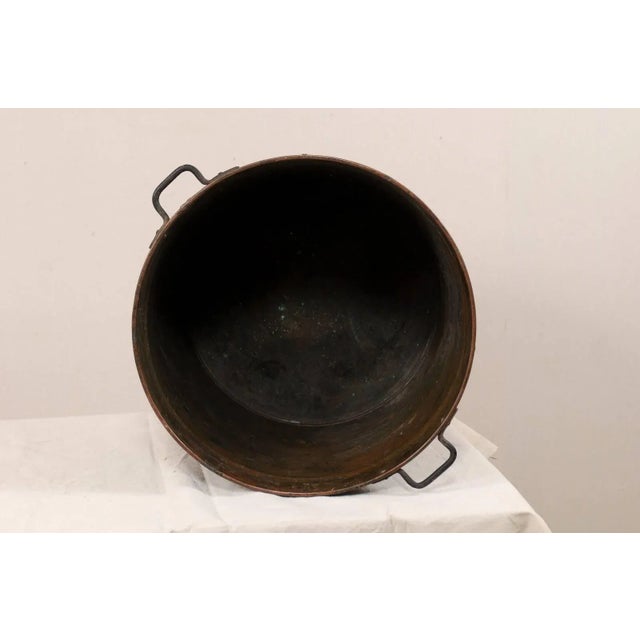 Vintage French Large Copper Kitchen Pot With Handles, Spout and Lovely Patina For Sale - Image 9 of 10