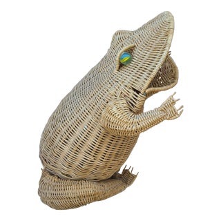 1970's Oliver Cajan Rattan Magazine Basket in Frog Form For Sale
