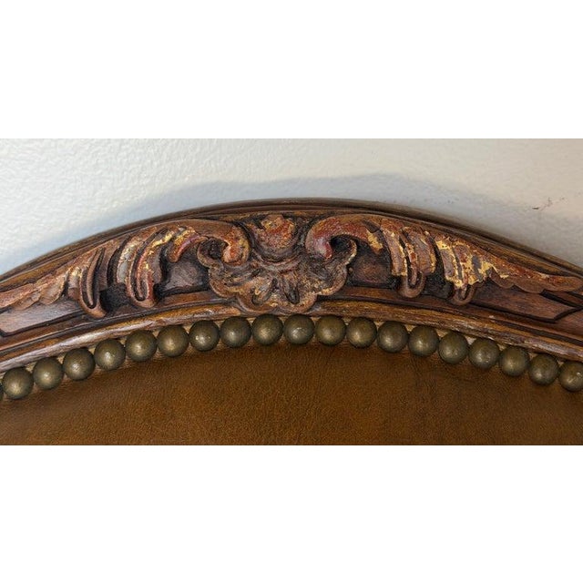 Chestnut Pair of VIntage French Louis XV Cognac Leather Fauteuils For Sale - Image 8 of 18