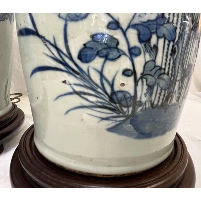 Vintage Hand Painted Celadon Vases Converted to Lamps- a Pair For Sale - Image 12 of 13