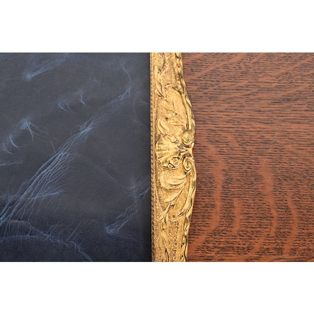 Bronze Tiffany Studios New York Louis XVI Bronze Doré Blotter Ends With Leather Desk Blotter For Sale - Image 8 of 14