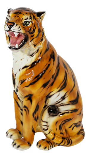 Large Vintage Italian Hand Made Glazed Ceramic Tiger Sculpture, 1980s