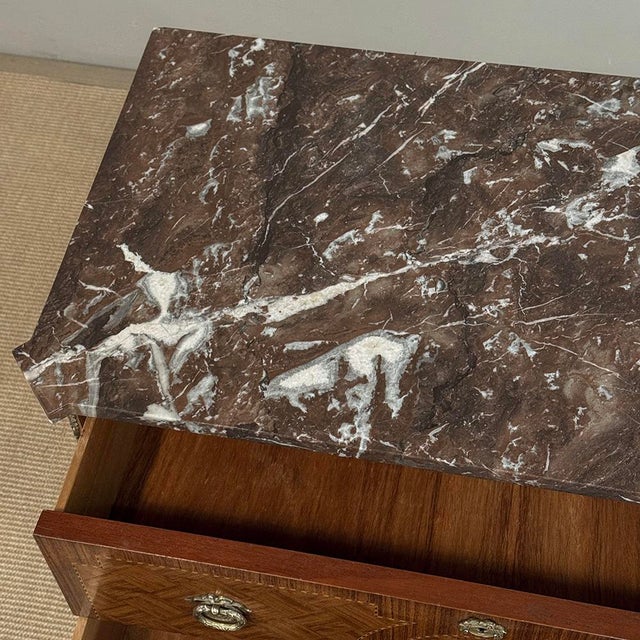 Antique French Louis XVI Style Marquetry Marble Top Commode For Sale - Image 18 of 18