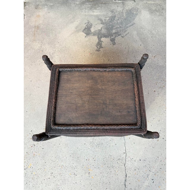 Mid-20th Century Thai Woven Rattan Basket Table With Carved Figures For Sale - Image 9 of 12