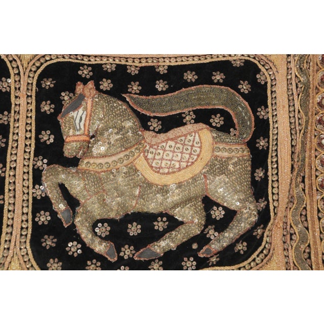 Gold Vintage Burmese Kalaga Tapestry Pillow Cover Warrior and Horses 1950s For Sale - Image 8 of 13