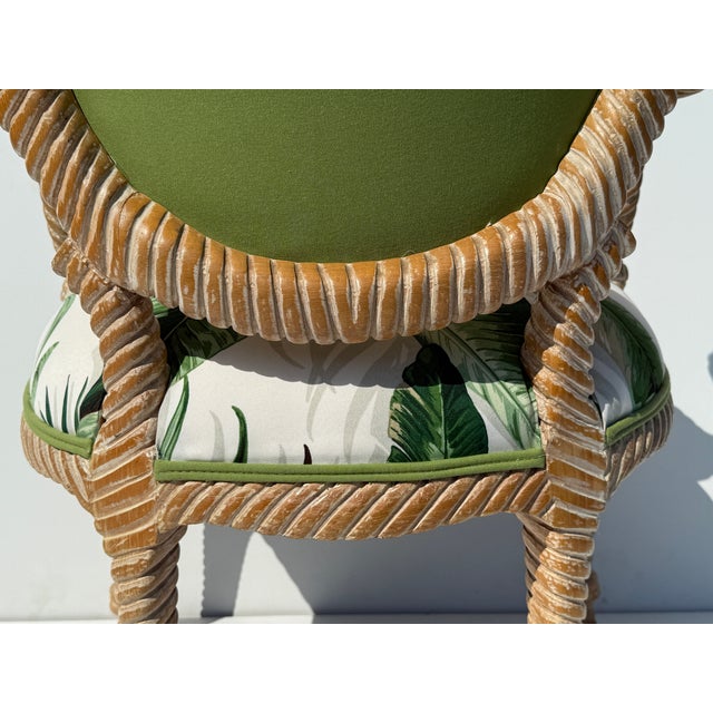 1980s Pair of Faux Bois Tropical Regency Rope and Tassel Arm Chairs For Sale - Image 10 of 12