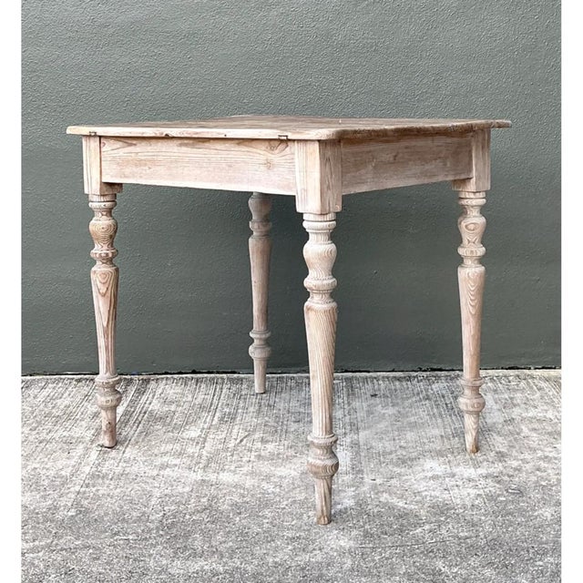Wood Vintage Primitive Turned Leg Wooden Table For Sale - Image 7 of 12