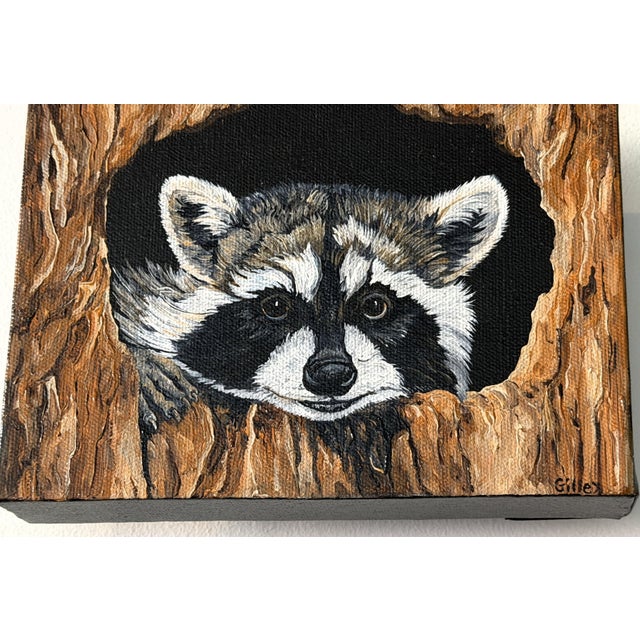Original Wildlife Painting Pair by Patti Gilley – "Night Crawler" & "Peek-a-Boo" Raccoon Art For Sale - Image 4 of 18