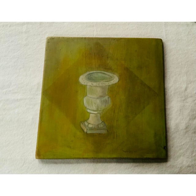 Green Charming French Oil on Wood Still Life Painting , 15" Square For Sale - Image 8 of 12