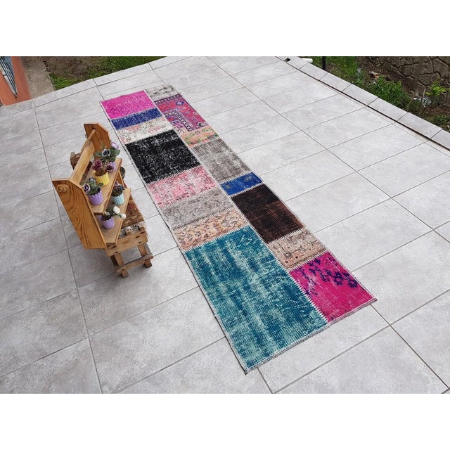 Blue Mid 20th Century Bohemian Wool Turkish Carpet For Sale - Image 8 of 10