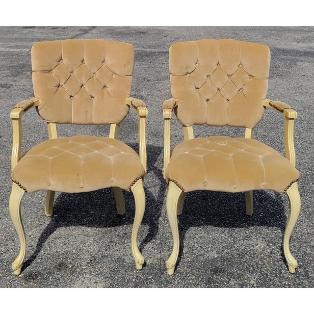 1960s Mid-Century Modern Conversation Set With 2 Tufted Arm Chairs and Painted Table For Sale - Image 10 of 14