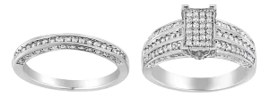 .925 Sterling Silver 3/4 Cttw Prong Set Round Diamond Composite Engagement Ring and Band Set (I-J Color, I3 Clarity) - Size 9