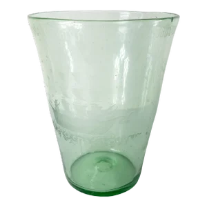 18th or 19th Century Hand Blown Etched Glass Beaker Vase With Tall Ship